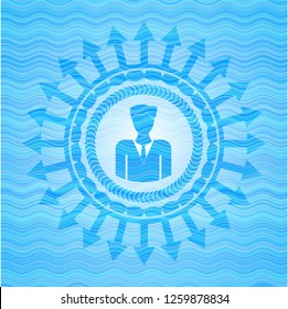 businessman icon inside sky blue water emblem background.