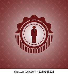 businessman icon inside vintage red emblem