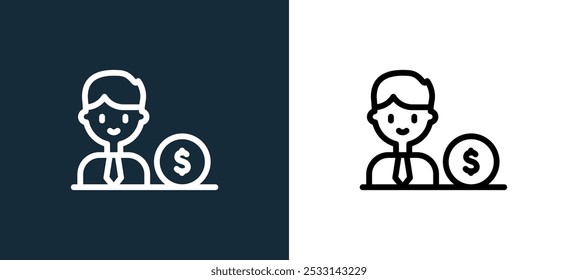 ícone de empresário isolado em cores brancas e pretas. empresário delinear ícone vetorial linear de trabalhos e profissões coleção para aplicativos móveis, web e ui.