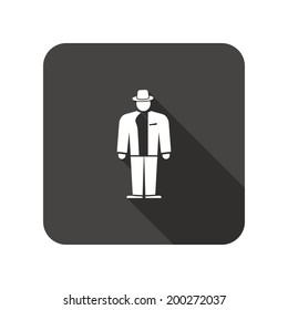 Businessman icon. Mafia gangster silhouette symbol. Rounded square flat icon with long shadow. Vector