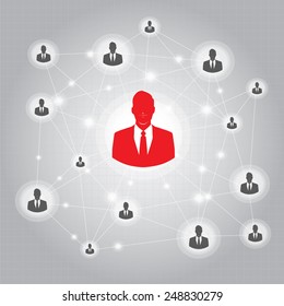 businessman icon in the middle that linked with each other as network 