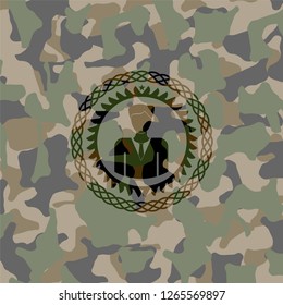 businessman icon on camo pattern