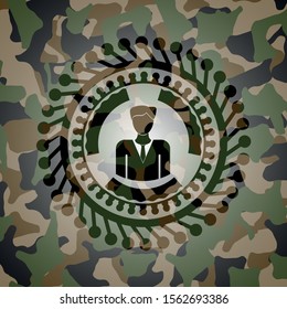 businessman icon on camo pattern
