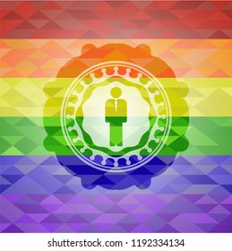 businessman icon on mosaic background with the colors of the LGBT flag