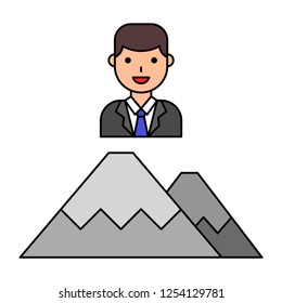 Businessman icon on top of mountain vector, filled design editable outline icon