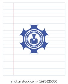 businessman icon pen emblem. Blue ink. Vector Illustration. Detailed.