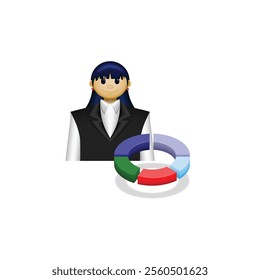 businessman icon, people in formal clothes and pie chart, financial report, suitable for website, trading application, financial report, and etc