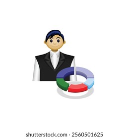 businessman icon, people in formal clothes and pie chart, financial report, suitable for website, trading application, financial report, and etc