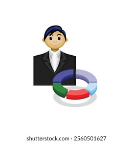 businessman icon, people in formal clothes and pie chart, financial report, suitable for website, trading application, financial report, and etc