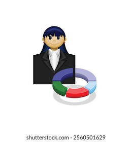 businessman icon, people in formal clothes and pie chart, financial report, suitable for website, trading application, financial report, and etc