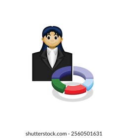 businessman icon, people in formal clothes and pie chart, financial report, suitable for website, trading application, financial report, and etc