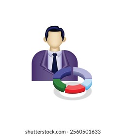 businessman icon, people in formal clothes and pie chart, financial report, suitable for website, trading application, financial report, and etc