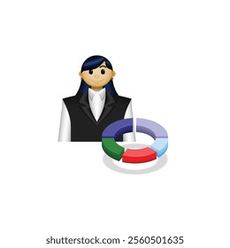 businessman icon, people in formal clothes and pie chart, financial report, suitable for website, trading application, financial report, and etc