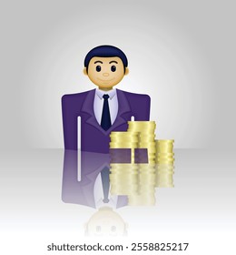 businessman icon, a person in formal clothes and a stack of coins, suitable for use in financial reports, business, applications, websites, and etc