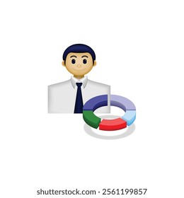 businessman icon, a person wearing formal clothes and a pie chart, an illustration of a financial report, suitable for business, website, employee, financial report, and etc