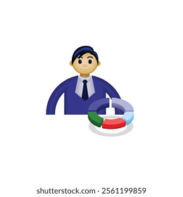 businessman icon, a person wearing formal clothes and a pie chart, an illustration of a financial report, suitable for business, website, employee, financial report, and etc