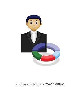 businessman icon, a person wearing formal clothes and a pie chart, an illustration of a financial report, suitable for business, website, employee, financial report, and etc