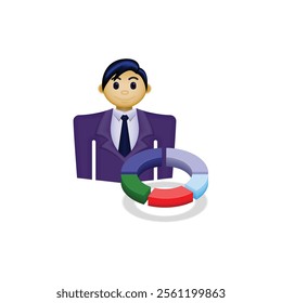 businessman icon, a person wearing formal clothes and a pie chart, an illustration of a financial report, suitable for business, website, employee, financial report, and etc