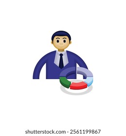 businessman icon, a person wearing formal clothes and a pie chart, an illustration of a financial report, suitable for business, website, employee, financial report, and etc