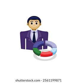 businessman icon, a person wearing formal clothes and a pie chart, an illustration of a financial report, suitable for business, website, employee, financial report, and etc