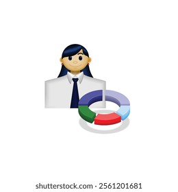 businessman icon, a person wearing formal clothes and a pie chart, an illustration of a financial report, suitable for business, website, employee, financial report, and etc