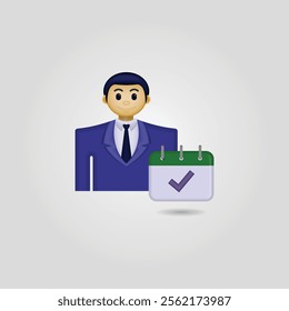 businessman icon, person wearing formal clothes and calendar with check mark. employee attendance illustration, suitable for website, application, employee attendance, and etc.