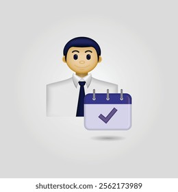 businessman icon, person wearing formal clothes and calendar with check mark. employee attendance illustration, suitable for website, application, employee attendance, and etc.