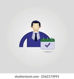 businessman icon, person wearing formal clothes and calendar with check mark. employee attendance illustration, suitable for website, application, employee attendance, and etc.