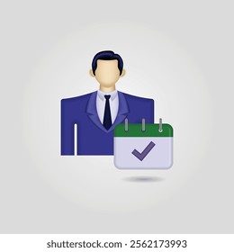 businessman icon, person wearing formal clothes and calendar with check mark. employee attendance illustration, suitable for website, application, employee attendance, and etc.