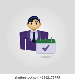 businessman icon, person wearing formal clothes and calendar with check mark. employee attendance illustration, suitable for website, application, employee attendance, and etc.