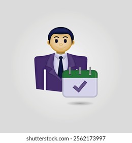 businessman icon, person wearing formal clothes and calendar with check mark. employee attendance illustration, suitable for website, application, employee attendance, and etc.