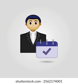 businessman icon, person wearing formal clothes and calendar with check mark. employee attendance illustration, suitable for website, application, employee attendance, and etc.