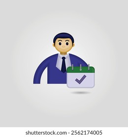 businessman icon, person wearing formal clothes and calendar with check mark. employee attendance illustration, suitable for website, application, employee attendance, and etc.