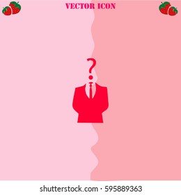 Businessman icon with question mark vector  icon. Strawberry Background.