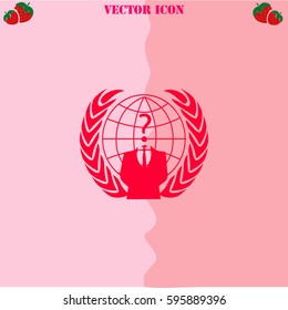 Businessman icon with question mark vector  icon. Strawberry Background.