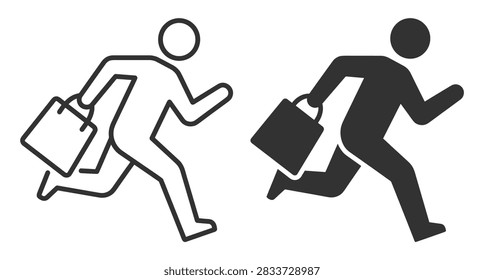 businessman icon running with briefcase vector illustration on transparent background