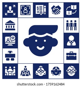 businessman icon set. 17 filled businessman icons.  Simple modern icons such as: Decision making, Bank, Videocall, Avatar, Desk, Group, Manager, Briefcase, Conference, Portrait