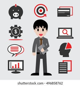 Businessman with icon set