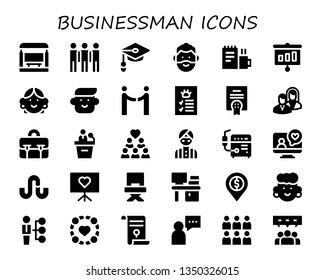 businessman icon set. 30 filled businessman icons.  Simple modern icons about  - Bus stop, Group, Unemployed, Man, Work, Presentation, Avatar, Agreement, Profile, Business, Briefcase