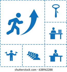 Businessman icon. set of 6 businessman filled icons such as man with flags, tie, group, man working at the table