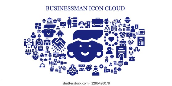  businessman icon set. 93 filled businessman icons. Simple modern icons about  - Avatar, Man, Bank, People, Agreement, Briefcase, Add user, Teamwork, Meeting, Salesman, Profile