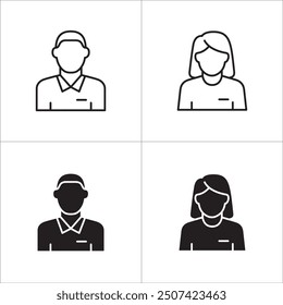 Businessman icon set. Business woman icons. User icon. Professional company person or worker symbol. Anonymous profile sign. customer service symbols. Vector stock icons set in thin line style.
