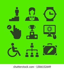 businessman icon set with disabled, organization and portfolio case vector illustration
