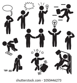 Businessman icon set. Various businessman actions. Vector.