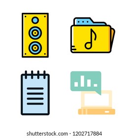 businessman icon set. vector set about text lines, computer, speaker and music folder icons set.