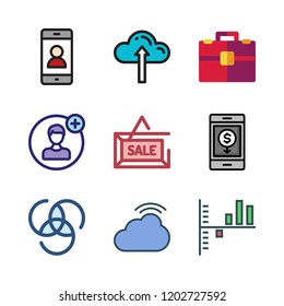 businessman icon set. vector set about briefcase, sale, cloud computing and user icons set.