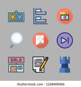 businessman icon set. vector set about bar chart, promotions, strategy and magnifying glass icons set.