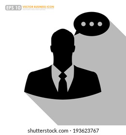 Businessman icon with speech bubble on white background