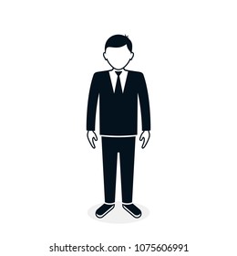 Businessman icon in suit full height. Isolated vector on white. Standing Person. Front view man. Vector.