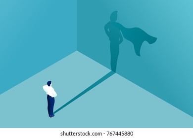 Businessman icon with superhero shadow vector concept for business illustration. Business symbol of leadership ambition success courage motivation and challenge.